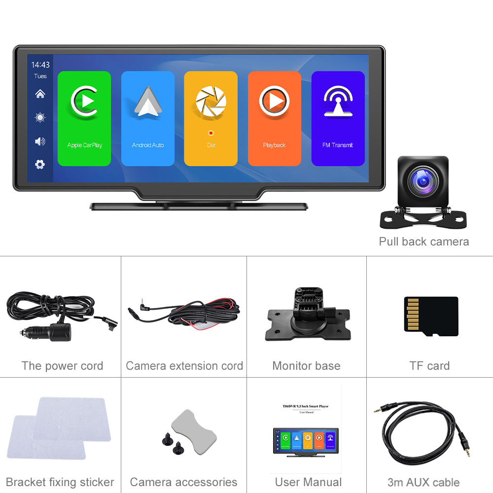 Smart Player | 10.26 Display | CarPlay Android Auto | Car Stereo | Rear Camera Monitor | Dash Cam DVR | FM Radio