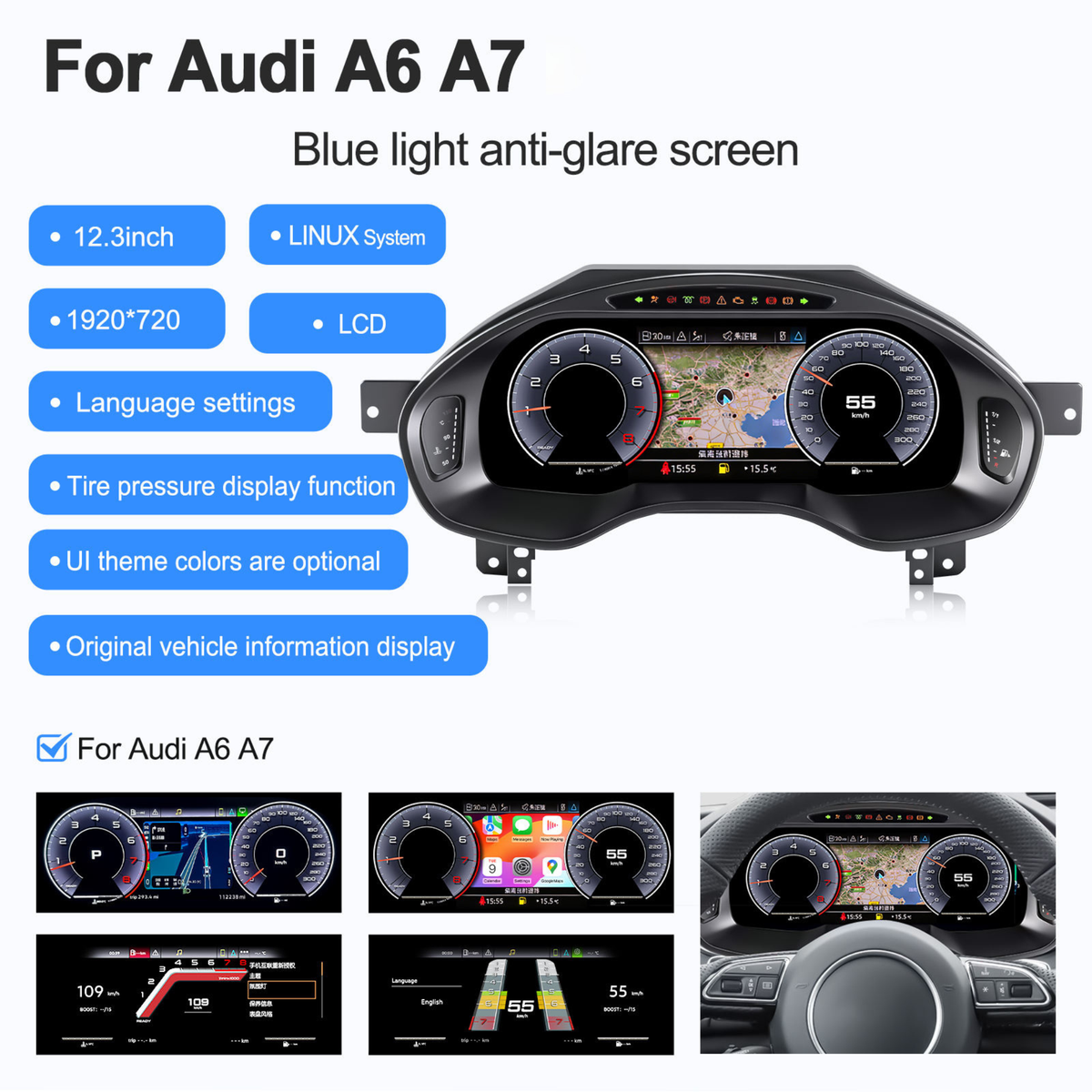 Audi A6 A7 S RS 2011-2018 Digital Instrument Cluster – Linux System LCD Dashboard