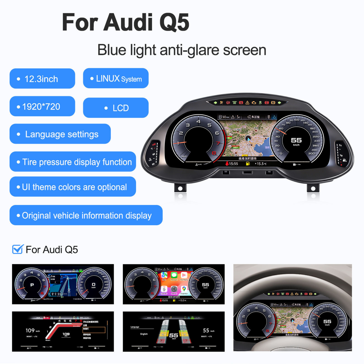 Audi Q5 2009-2016 Digital Instrument Cluster – Linux System LCD Dashboard