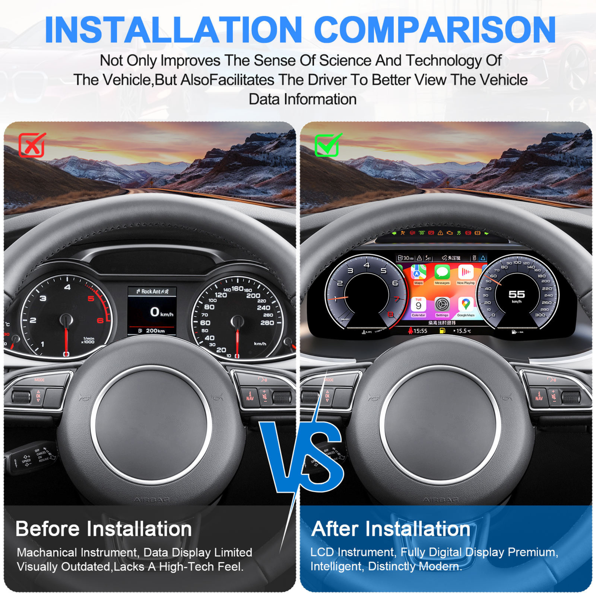 Audi A4 S4 RS4 2008-2012 Digital Instrument Cluster – Linux System LCD Dashboard