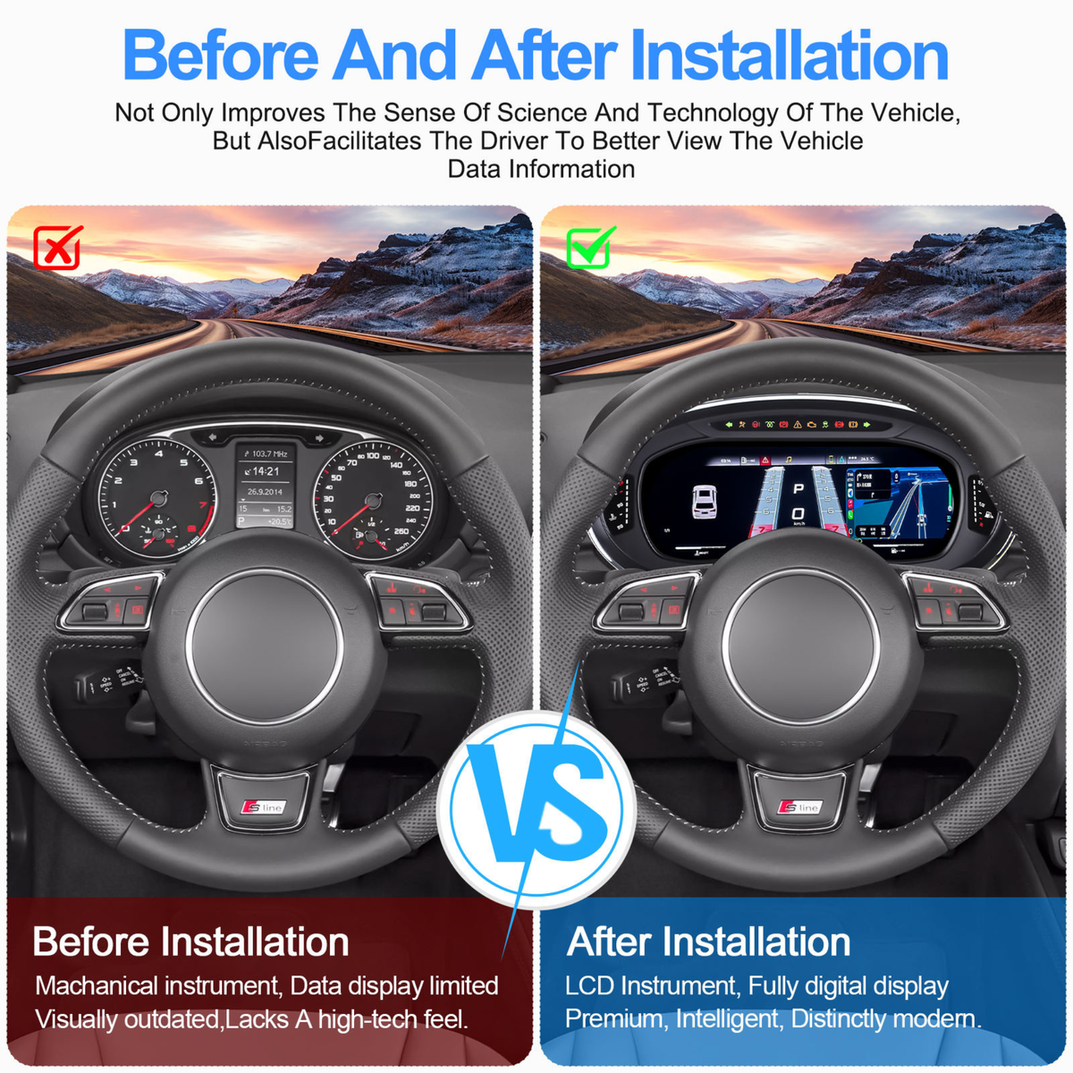 Audi A3 S3 RS3 2013-2020 Digital Instrument Cluster – Linux System LCD Dashboard