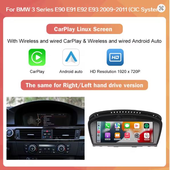BMW 3 Series Linux Apple CarPlay & Android Auto Screen (E90/E91/E92/E93)