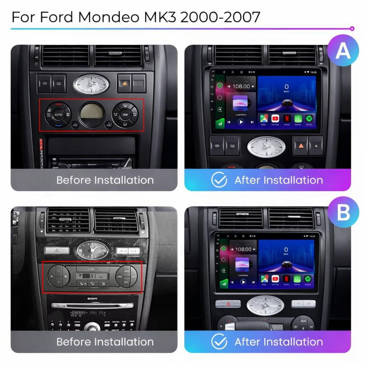 Ford Mondeo MK3 2000-2007 Android 15 Car Stereo Head Unit | CarPlay & Android Auto