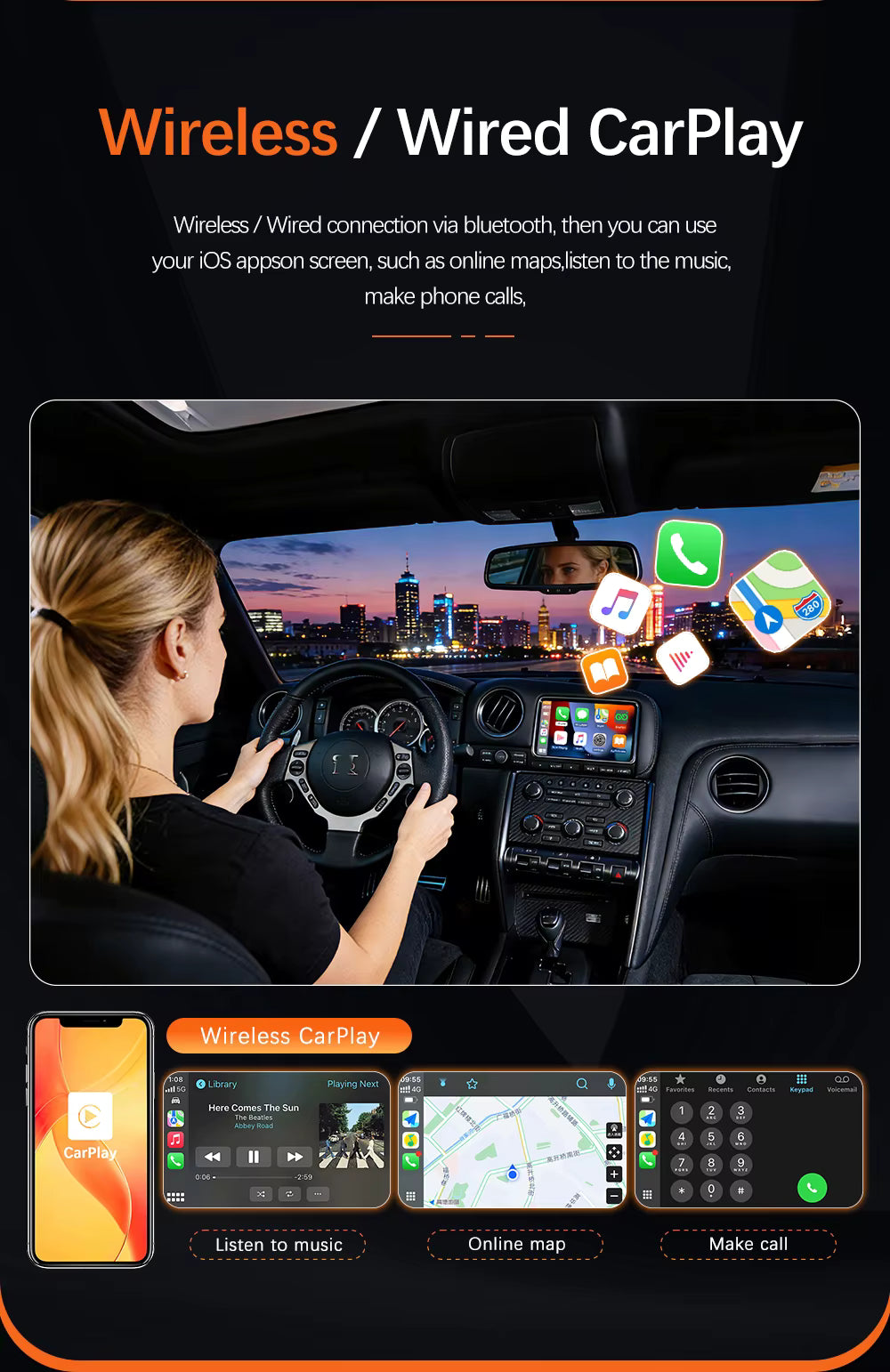 For Nissan GT-R Wireless Apple CarPlay Retrofit Android Auto 2009-2016