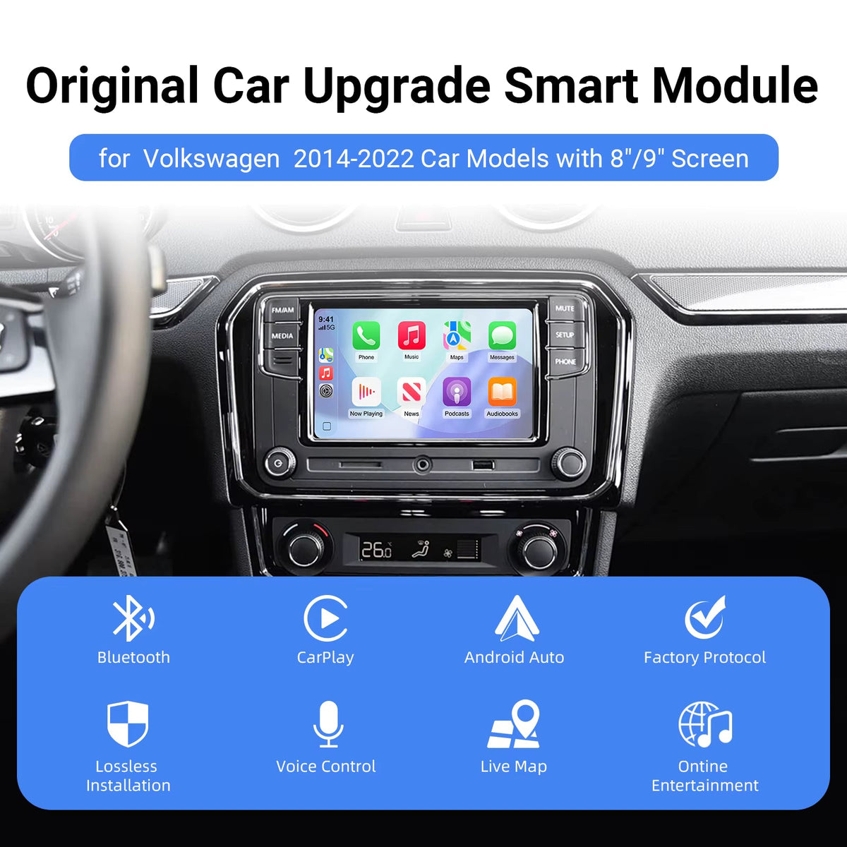 For Volkswagen Seat Skoda Wireless Apple CarPlay Retrofit Android Auto MIB1 & MIB2