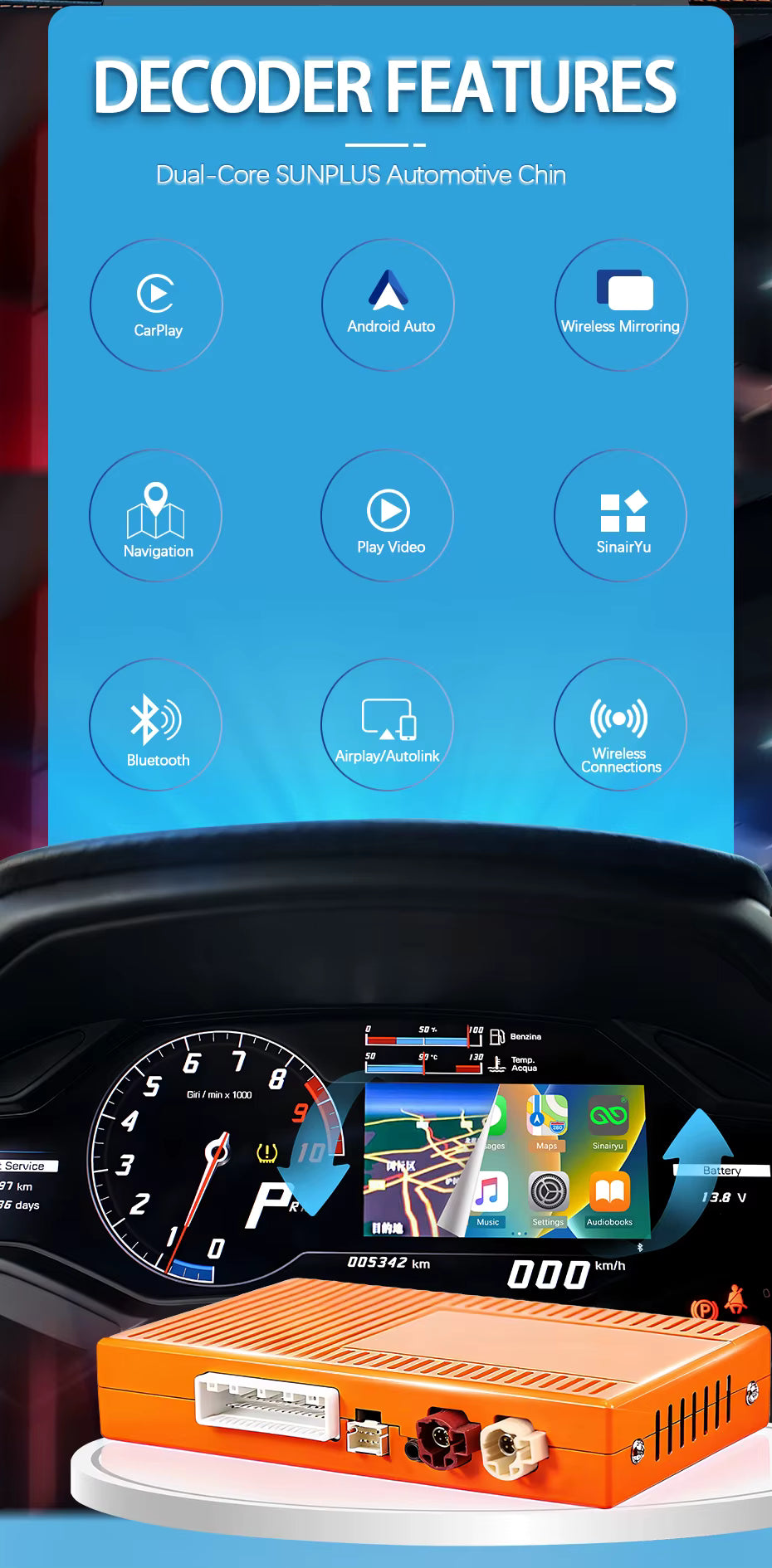For Lamborghini Wireless Apple CarPlay Retrofit Android Auto Aventador Huracan