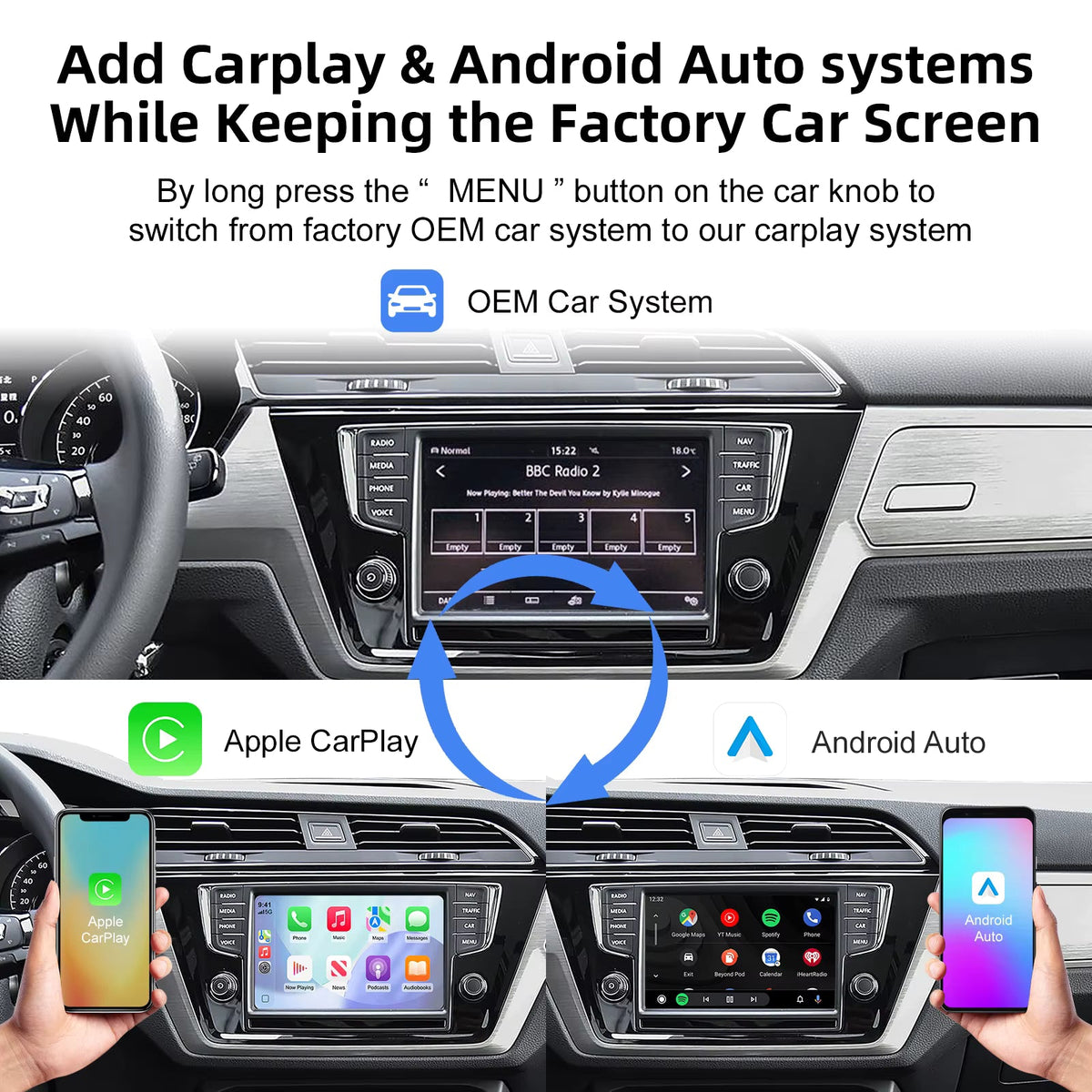 For Volkswagen Seat Skoda Wireless Apple CarPlay Retrofit Android Auto MIB1 & MIB2
