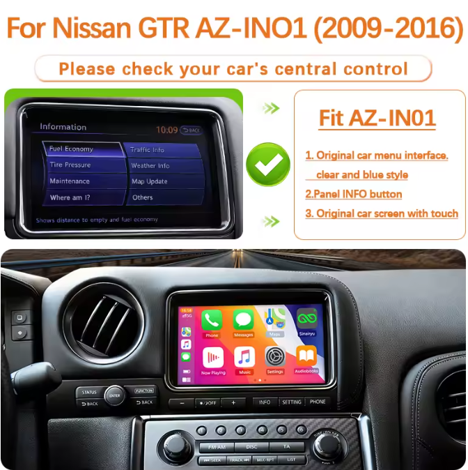 For Nissan GT-R Wireless Apple CarPlay Retrofit Android Auto 2009-2016