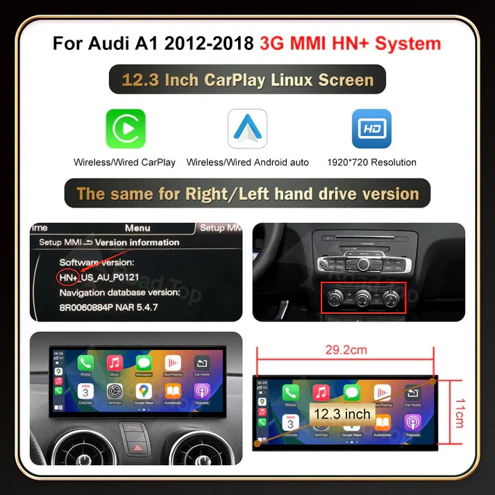 AUDI A1/Q3 CARPLAY SCREEN 2012 - 2018
