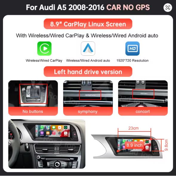 AUDI A5 CARPLAY SCREEN 2008 - 2016