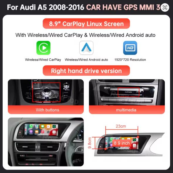 AUDI A5 CARPLAY SCREEN 2008 - 2016