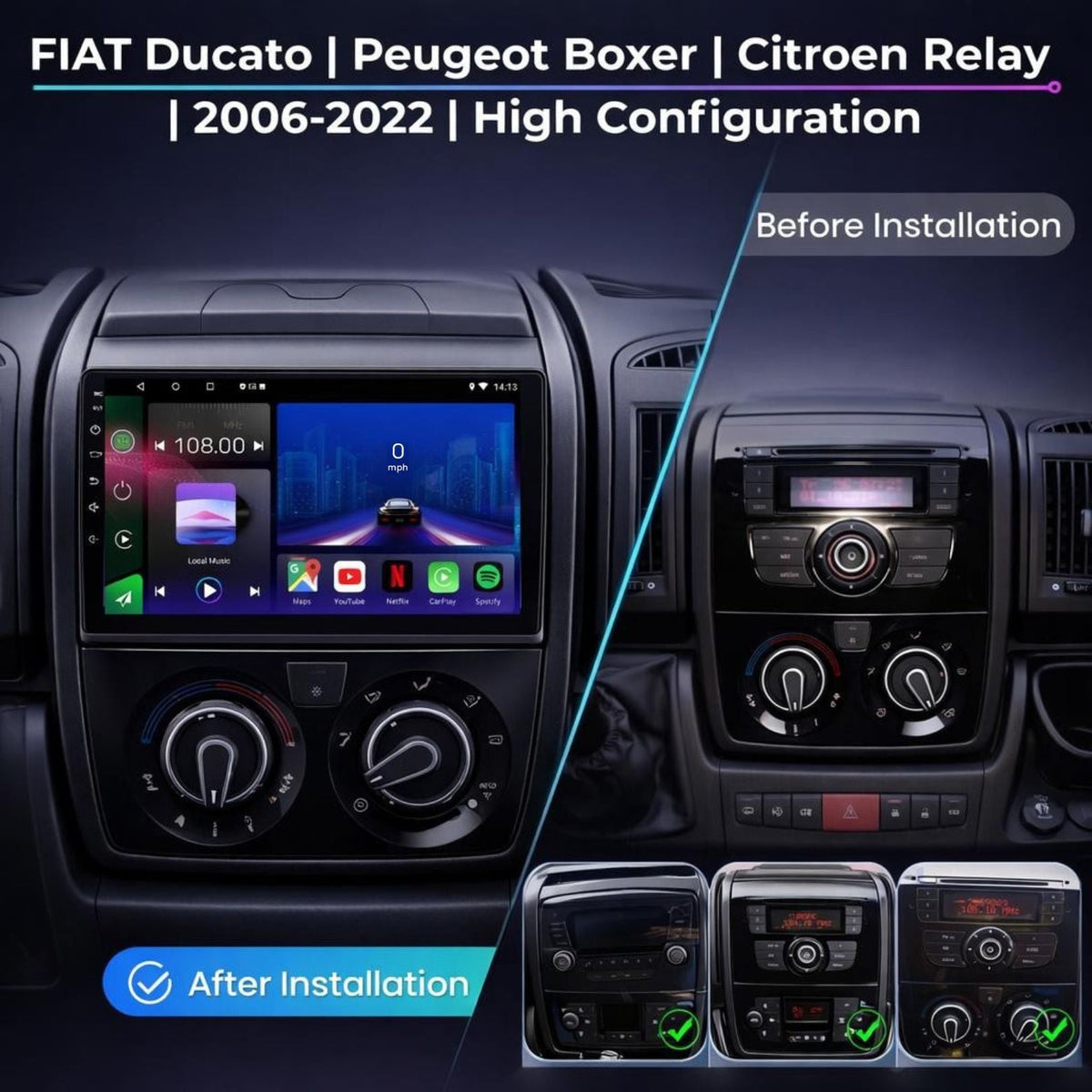 FIAT Ducato Peugeot Boxer Citroen Relay 2006-2022 Android 15 Car Stereo Head Unit | CarPlay & Android Auto