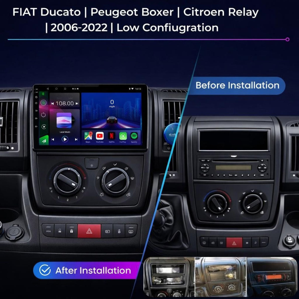 FIAT Ducato Peugeot Boxer Citroen Relay 2006-2022 Android 15 Car Stereo Head Unit | CarPlay & Android Auto