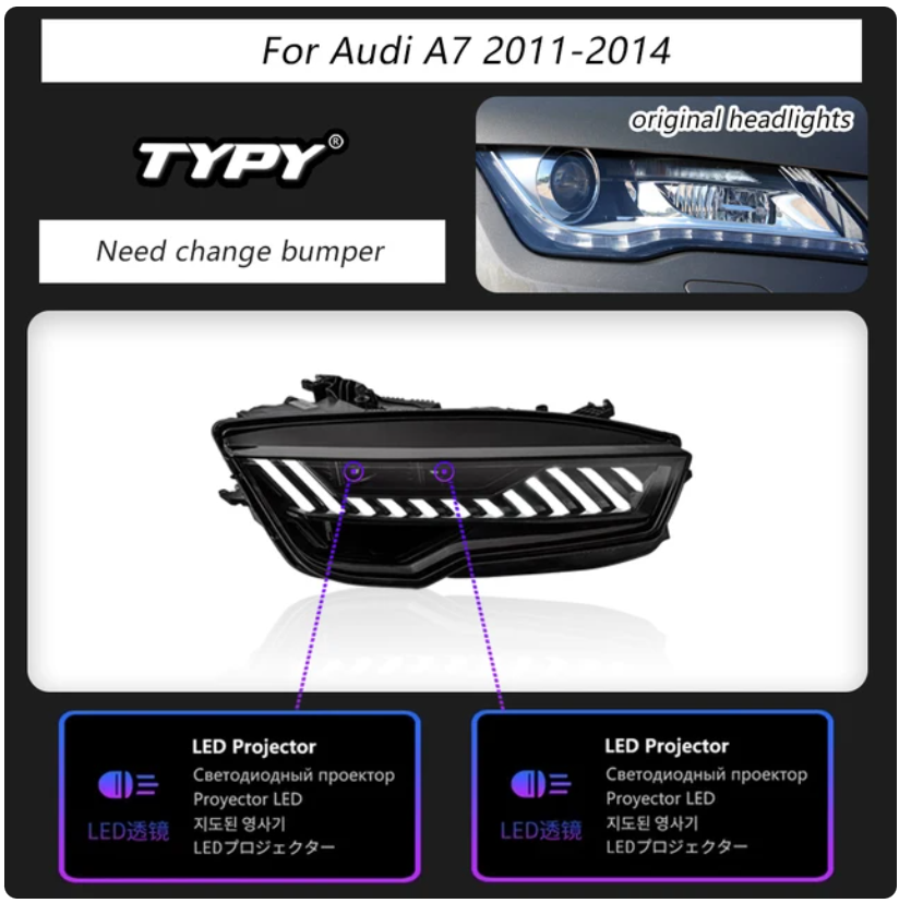 Audi A7 S7 RS7 2011-2018 Car Headlights LED Rear Tail Lights Sequential Turn Signal Upgrade