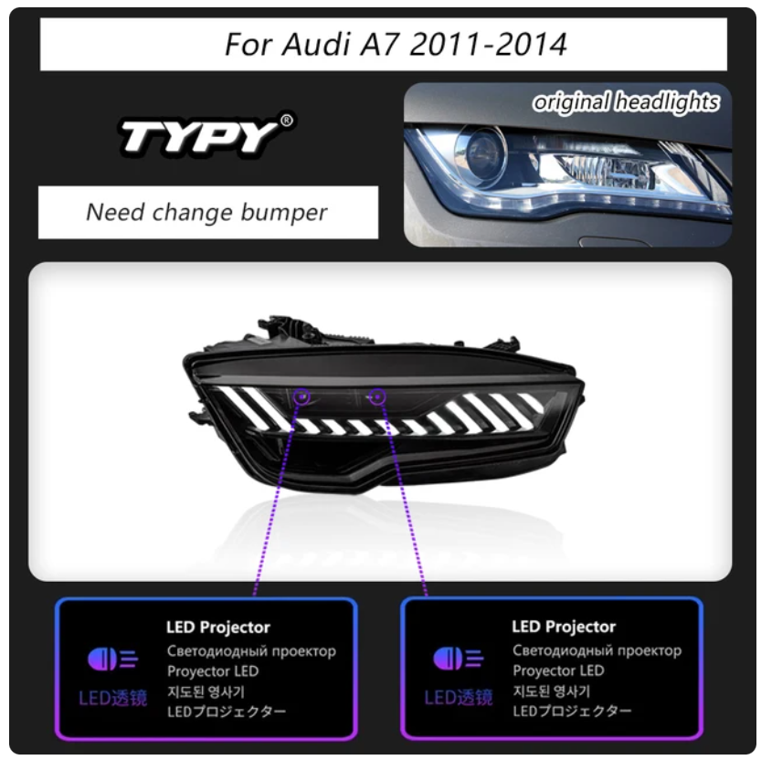 Audi A7 S7 RS7 2011-2018 Car Headlights LED Rear Tail Lights Sequential Turn Signal Upgrade
