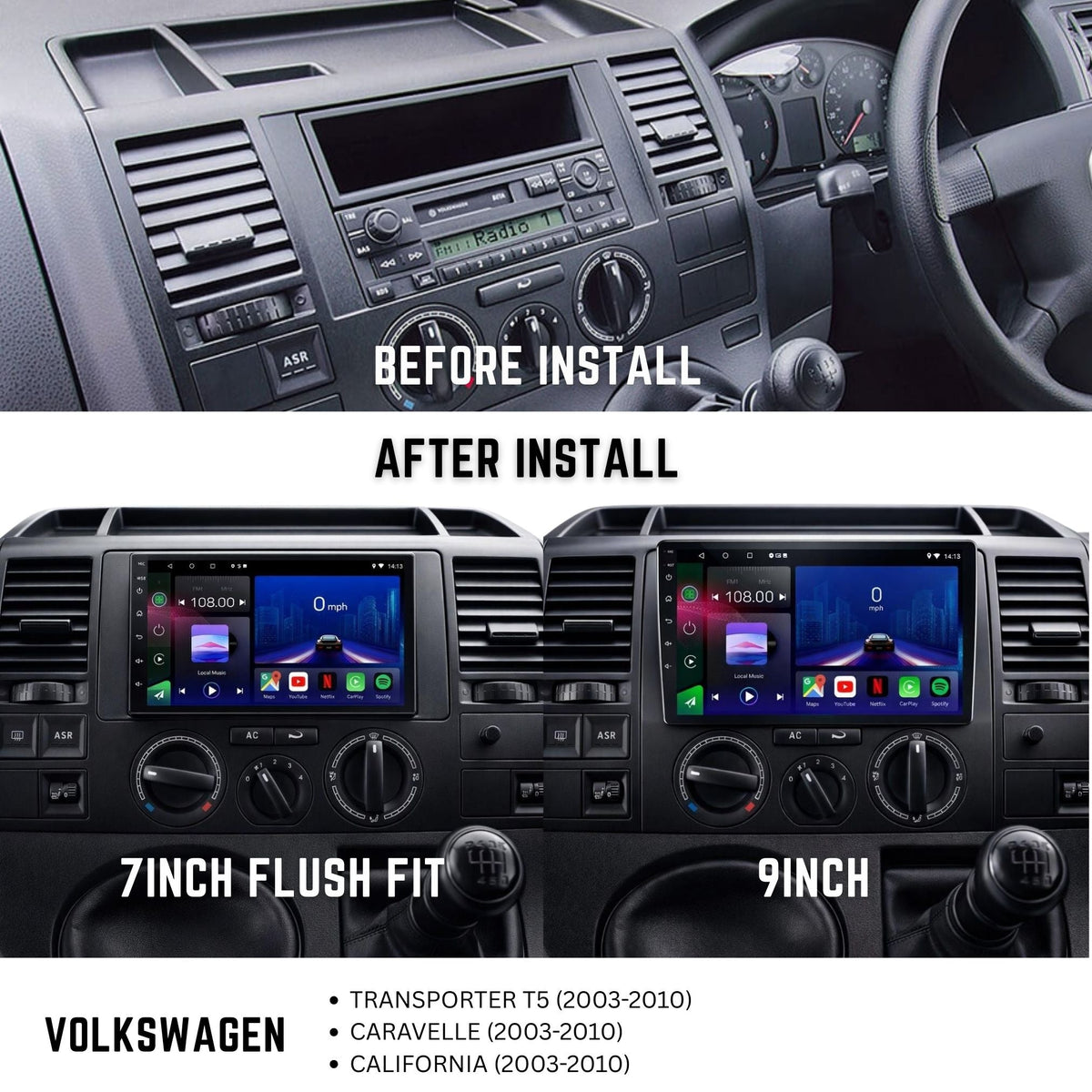 Volkswagen Transporter T5 2003-2010 Android 15 Car Stereo Head Unit | CarPlay Android Auto