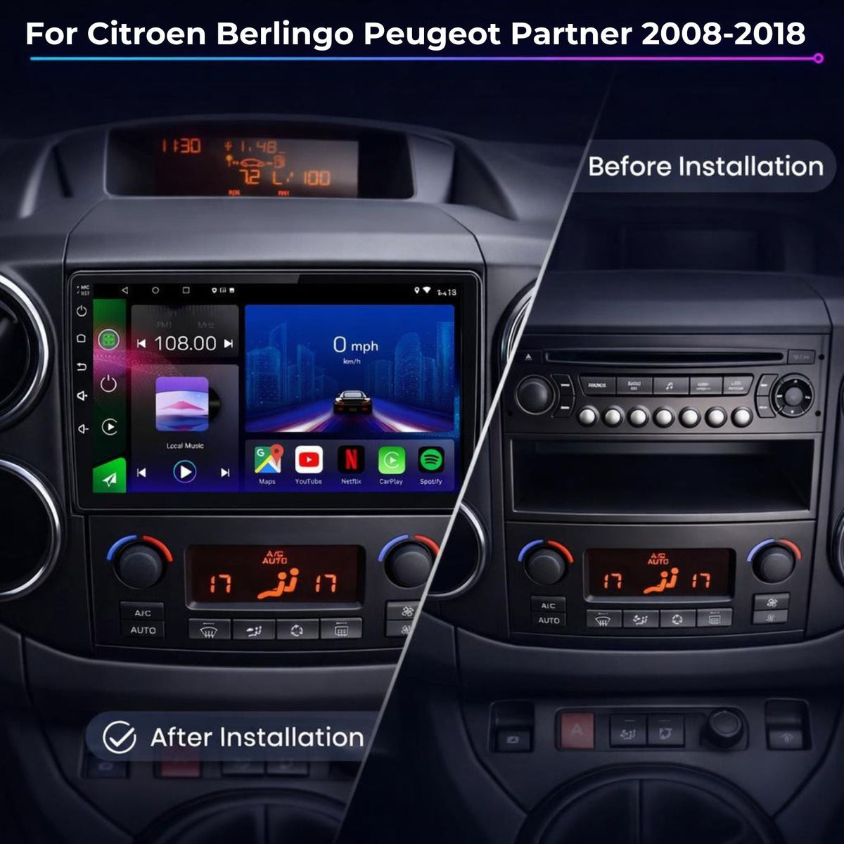 Citroen Berlingo Peugeot Partner 2008-2018 Android 15 Car Stereo Head Unit | CarPlay & Android Auto