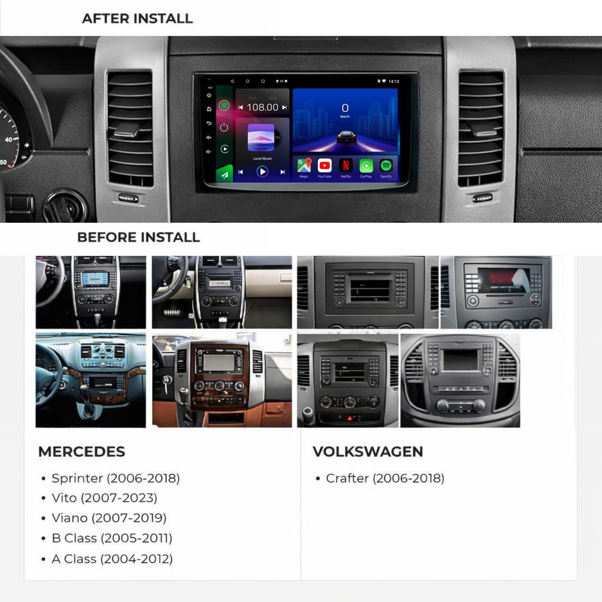 Mercedes Sprinter Vito Viano VW Crafter Android 15 Car Stereo Head Unit | CarPlay & Android Auto