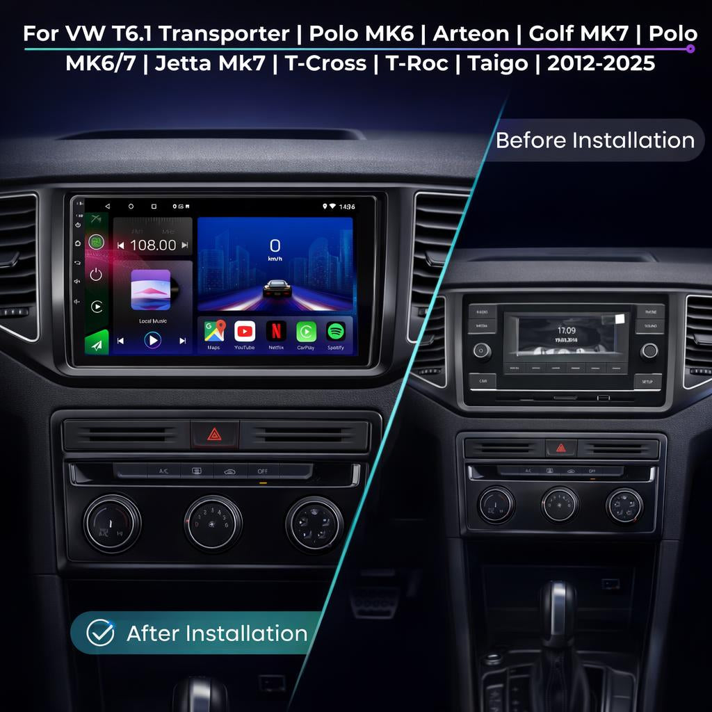 Volkswagen 2012-2025 T6.1 Transporter Polo MK6 Arteon Golf MK7 Polo  MK6/7 T-Cross T-Roc Taigo Android 15 Car Stereo Head Unit | CarPlay Android Auto