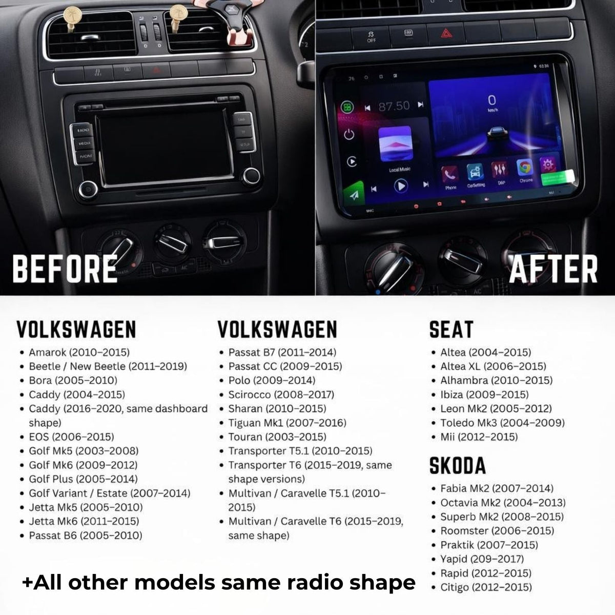 Volkswagen Seat & Skoda 9inch Display Android 15 Car Stereo Head Unit | CarPlay Android Auto