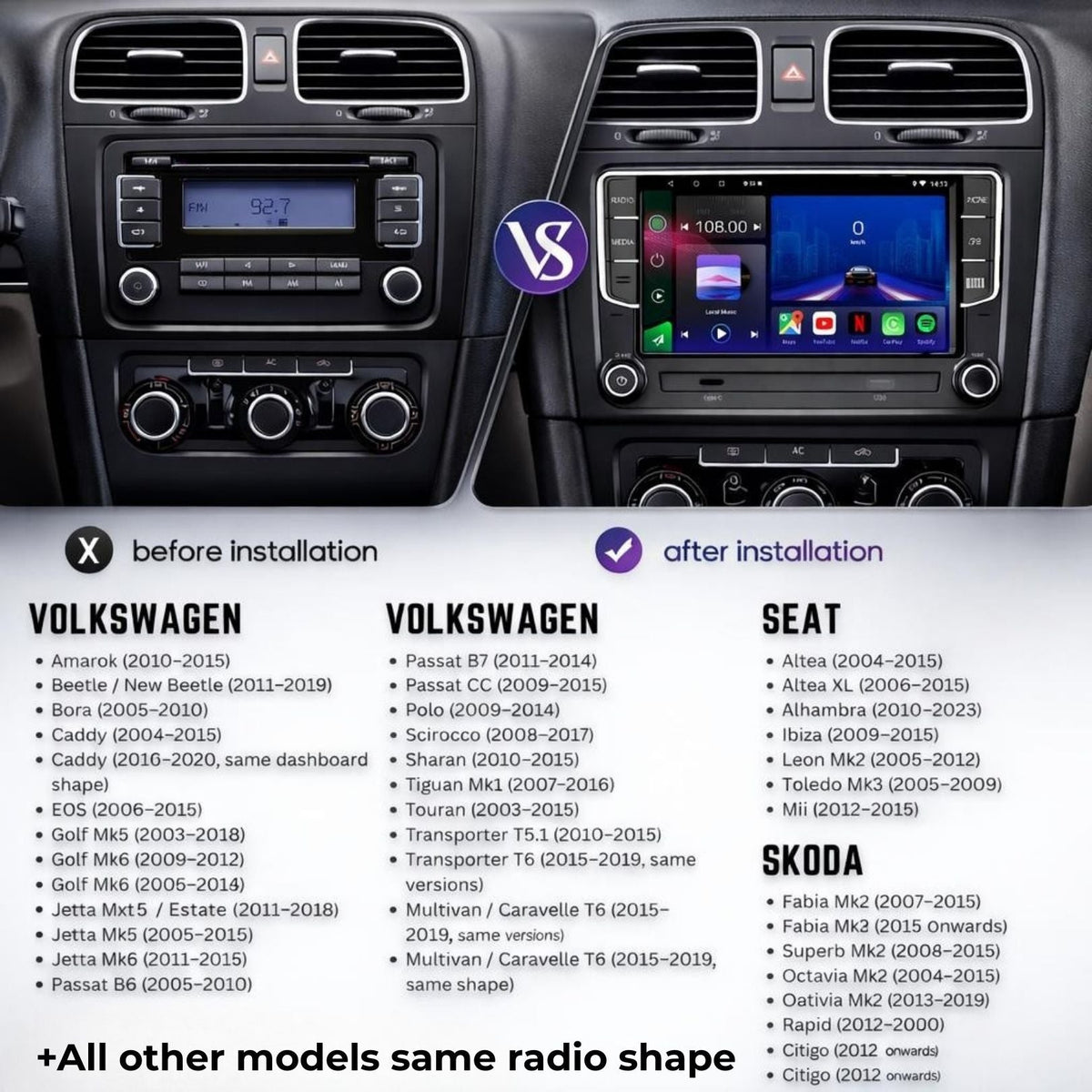 Volkswagen Seat & Skoda 7inch Display Android 15 Car Stereo Head Unit | CarPlay Android Auto
