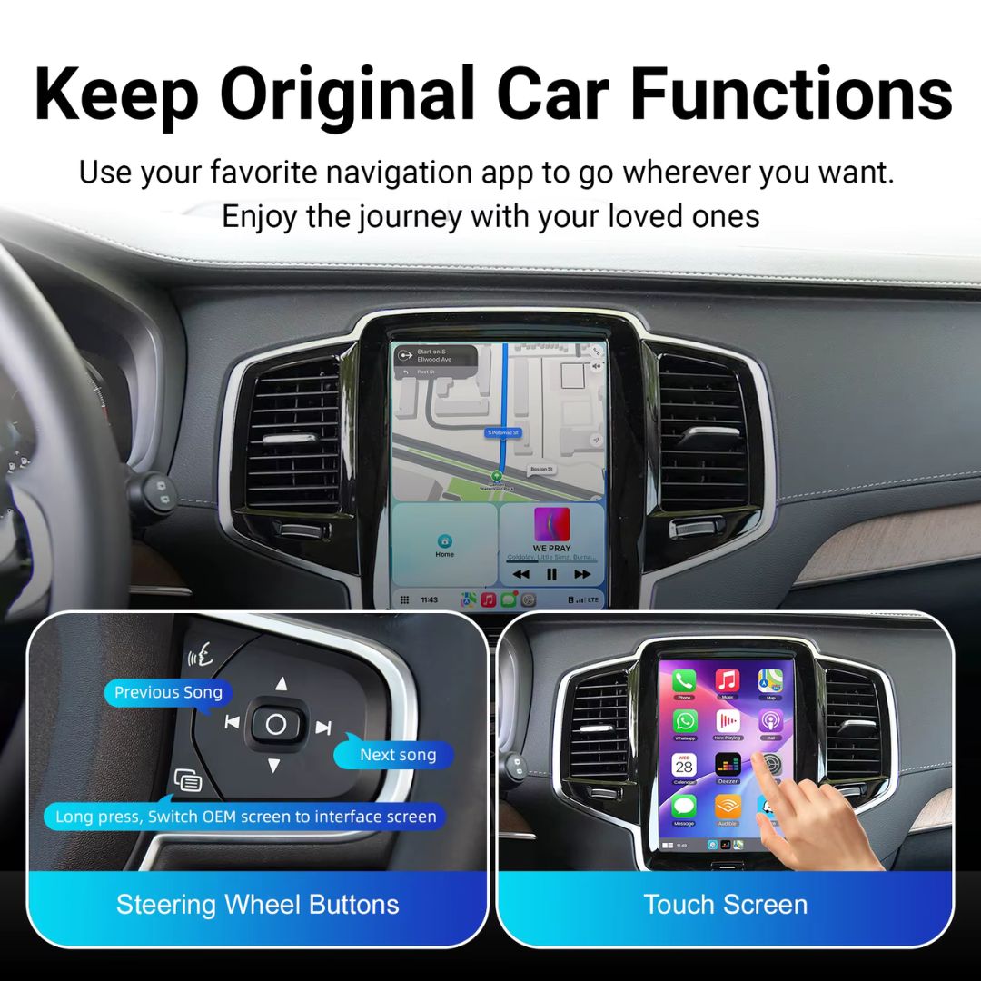 For Volvo Wireless Apple CarPlay Retrofit 2017-2022 Android Auto 9inch Original Screen