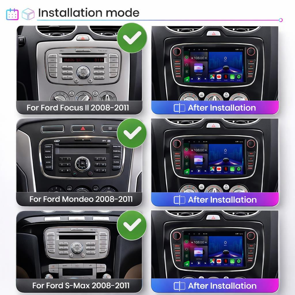 Ford Mondeo Galaxy S-Max Focus 2007–2011 Android 14 Car Stereo Head Unit | CarPlay & Android Auto