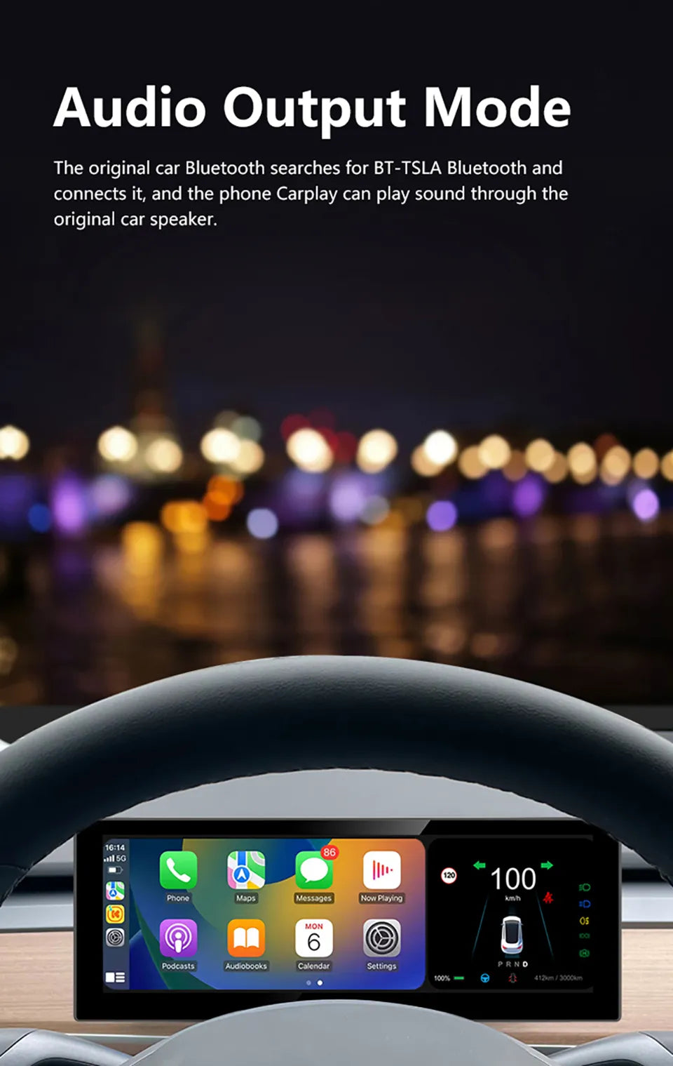 Tesla | Model 3 Y | Cluster Dashboard | Digital LCD 8in Display | CarPlay Android Auto