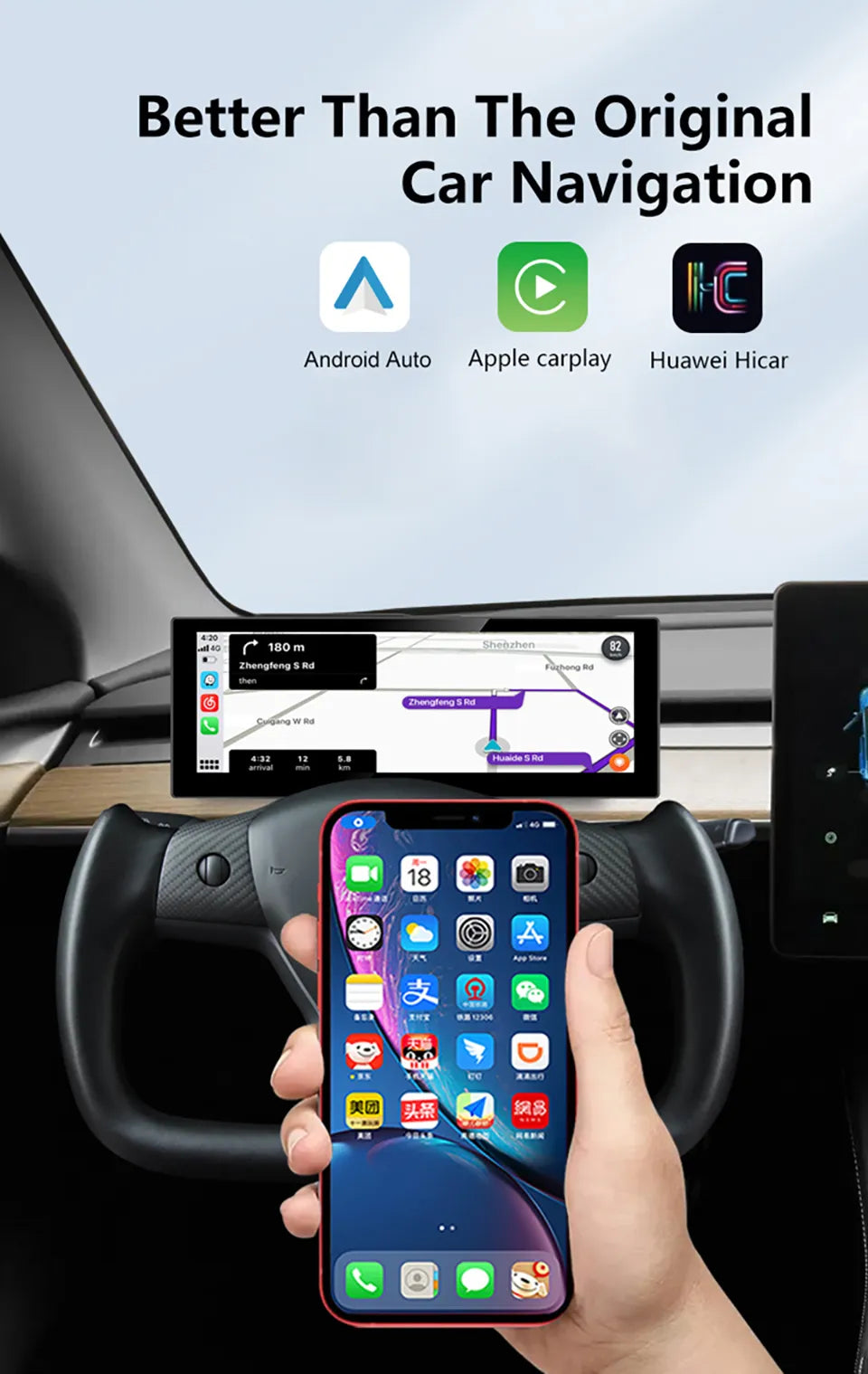Tesla | Model 3 Y | Cluster Dashboard | Digital LCD 8in Display | CarPlay Android Auto