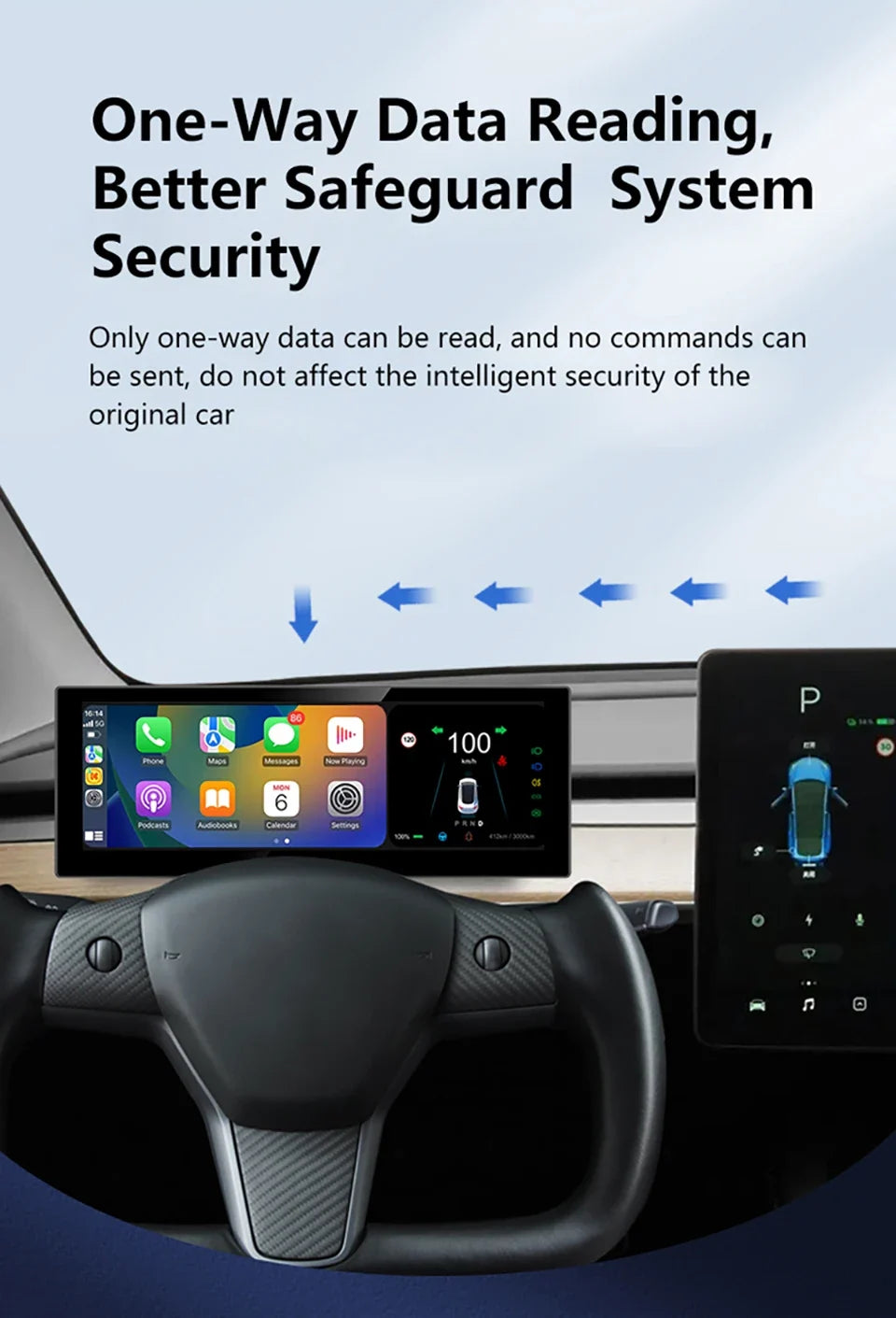 Tesla | Model 3 Y | Cluster Dashboard | Digital LCD 8in Display | CarPlay Android Auto