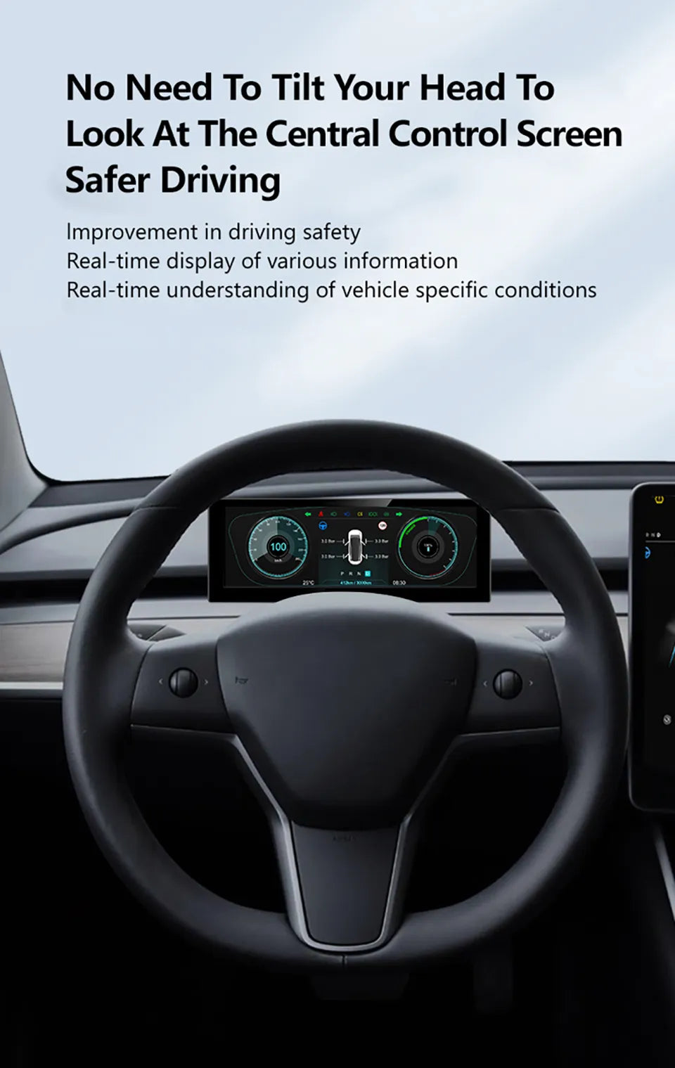 Tesla | Model 3 Y | Cluster Dashboard | Digital LCD 8in Display | CarPlay Android Auto