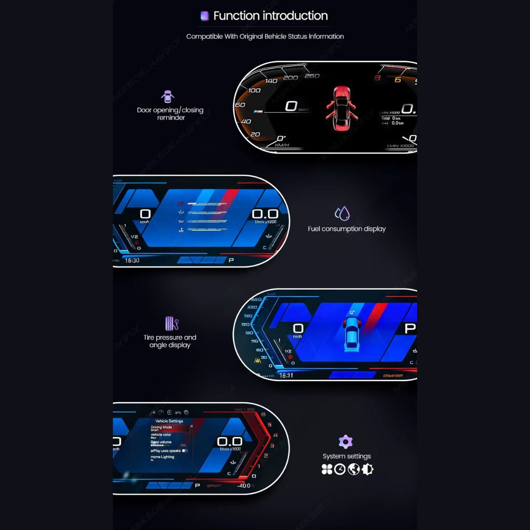 BMW 3 & 4 Series F30–F82 12.3″ Digital Instrument Cluster – LCD Dashboard with CarPlay