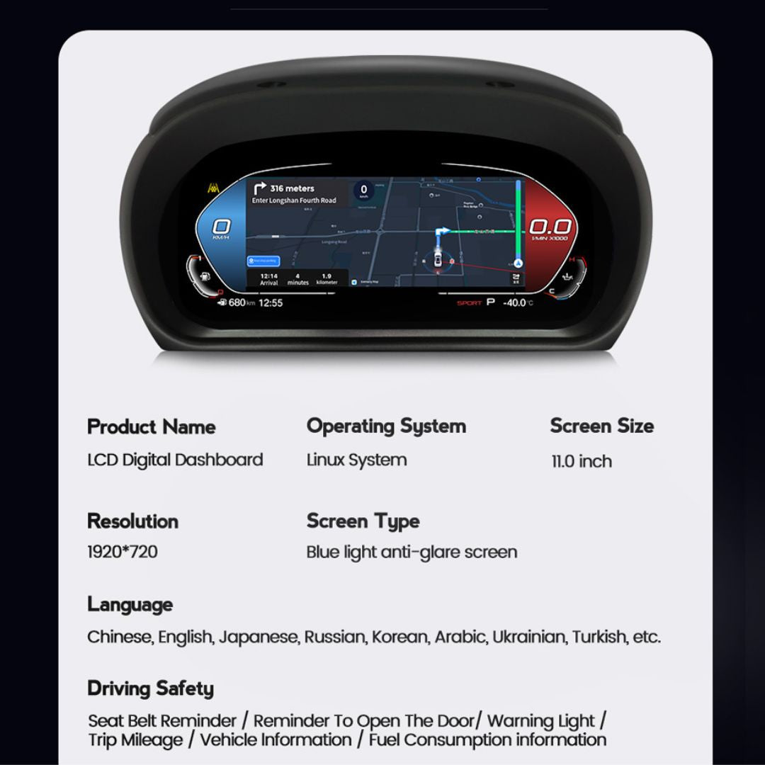 BMW 3 Series E90 / E91 / E92 11″ Digital Instrument Cluster – LCD Dashboard with CarPlay