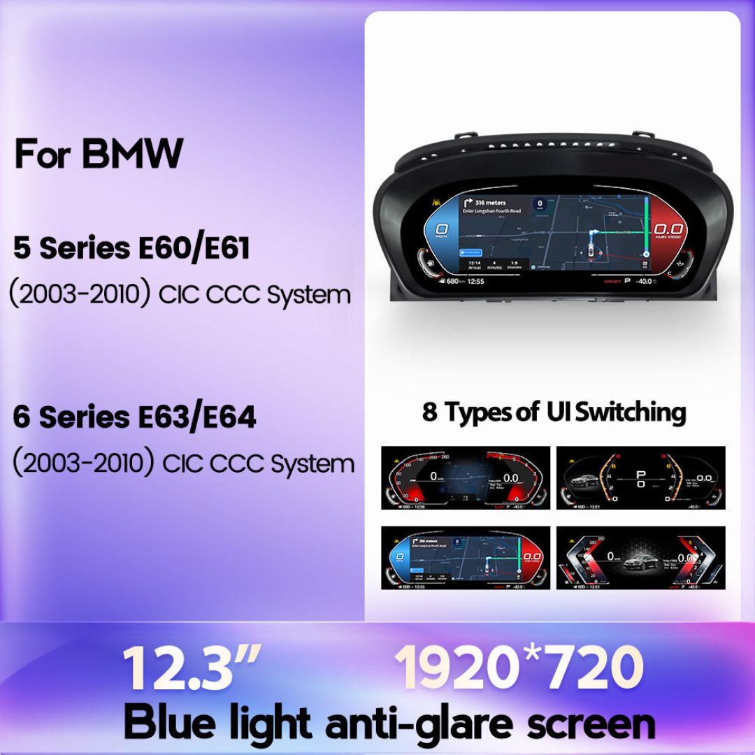 BMW 5 & 6 Series E60 / E61 / E63 / E64 12.3″ Digital Instrument Cluster – LCD Dashboard with CarPlay