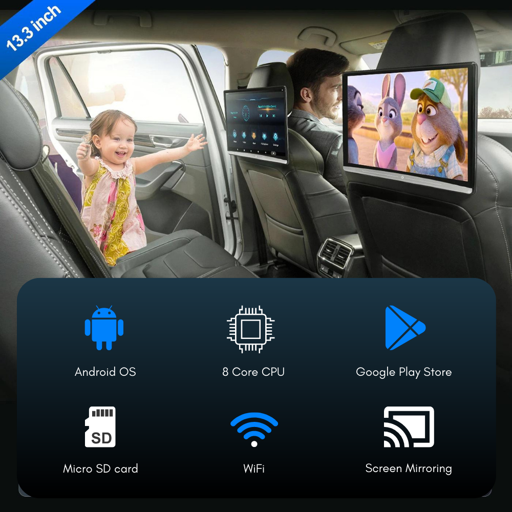 Headrest 13.3inch Android 12 4+64GB Screen 4K Car Monitor Multifunction Tablet Touch Screen Display