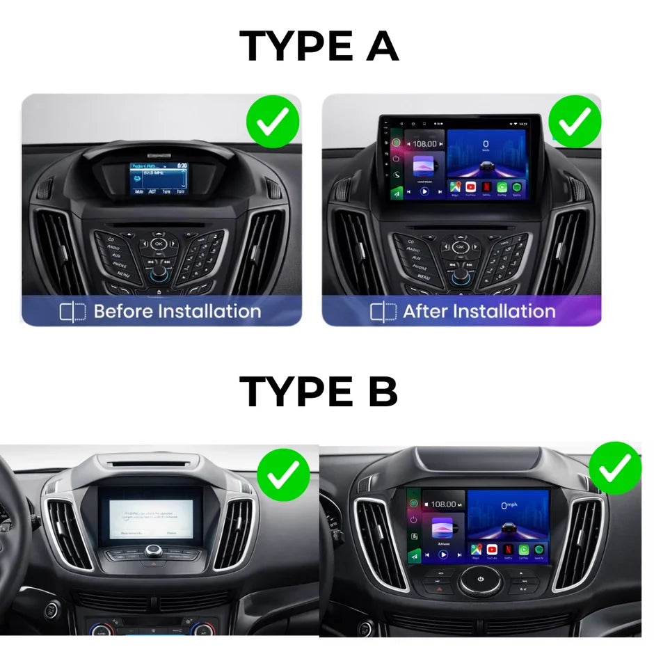 Ford Kuga Escape C-Max Android 15 Apple CarPlay & Android Auto Head Unit (2012-2019)