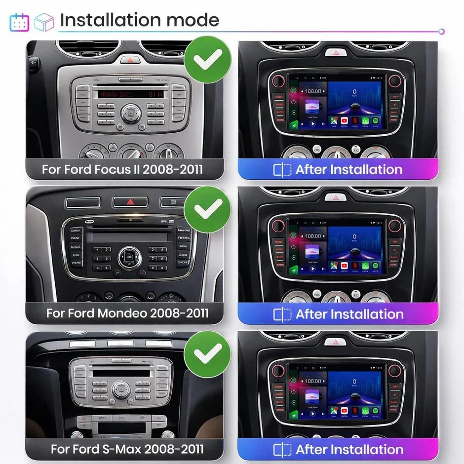 Ford Mondeo Galaxy S-Max Focus Android 14 Apple CarPlay & Android Auto Head Unit (2007-2011)